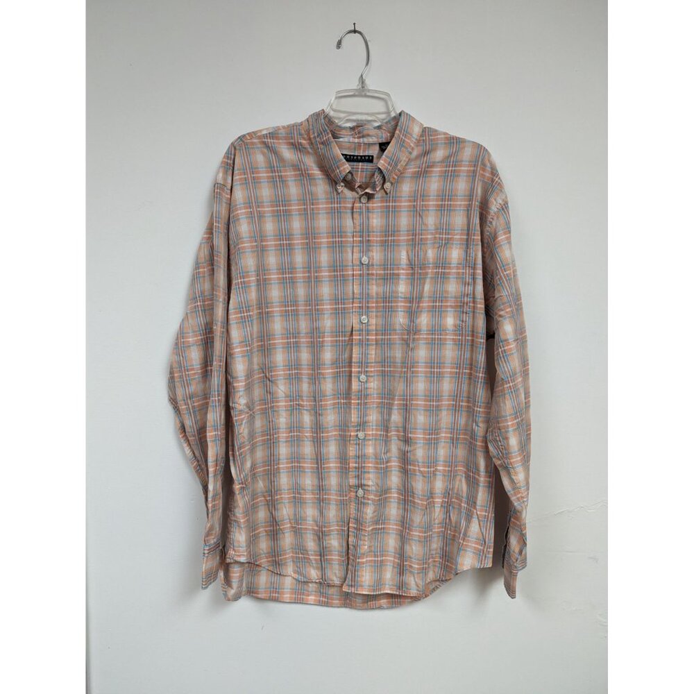Consensus Sportswear Dress Shirt XL Orange Blue Plaid Long Sleeve Mens